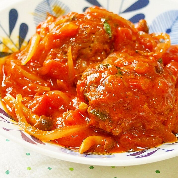 煮込みハンバーグ トマトソースで煮込んで レシピ 作り方 By 京たまご86 楽天レシピ